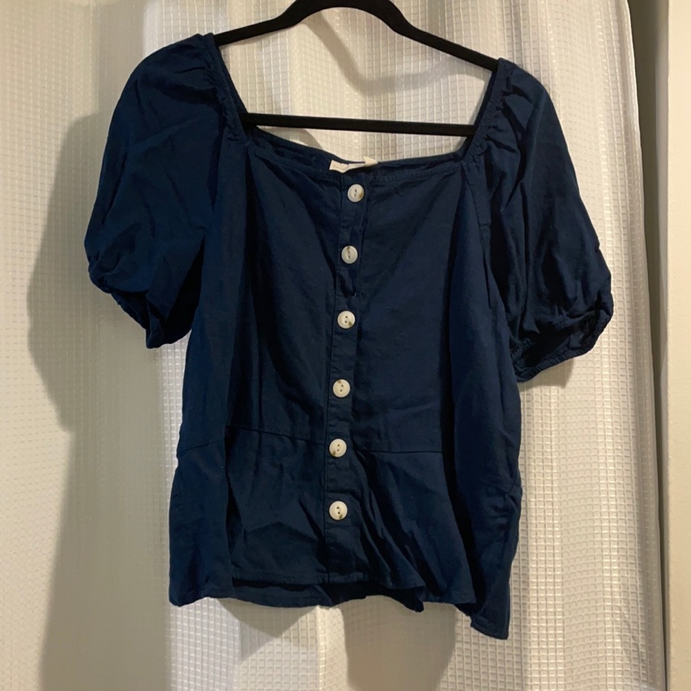 Navy Peplum Button Up